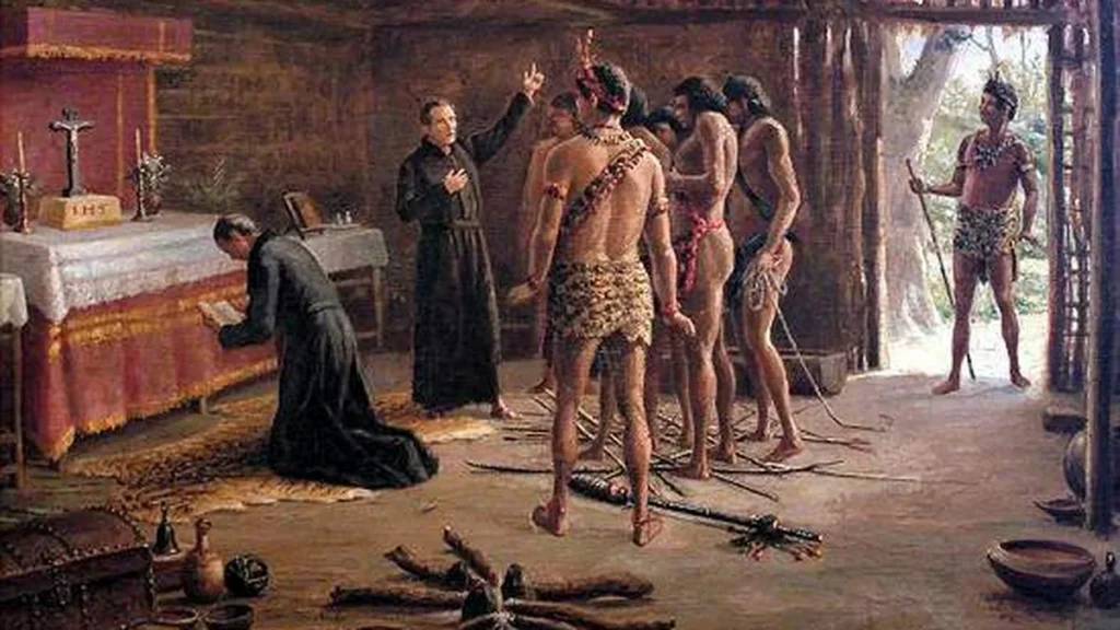Imagem Benedito Calixto Anchieta e Nobrega na cabana de Pindobucu do artigo A evangelização na formação do Brasil Colonial