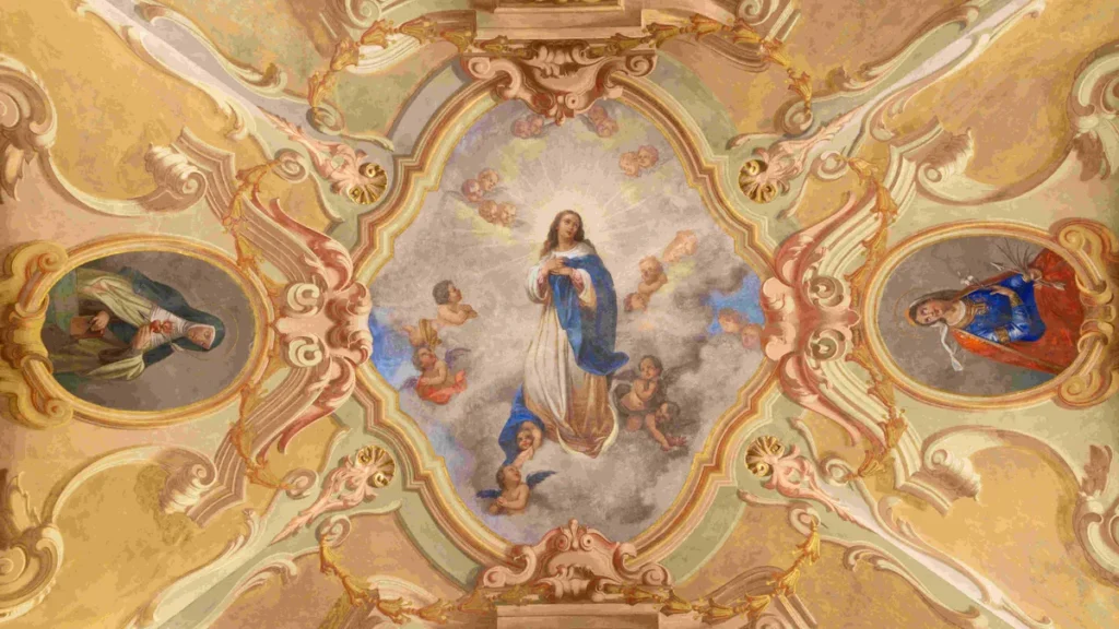 Imagem imaculada conceicao pintura teto do artigo Os quatros Dogmas marianos: verdades para viver e professar
