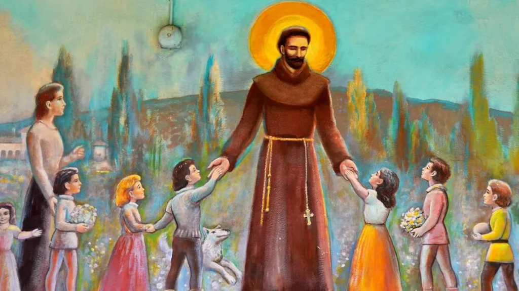 Imagem sao francisco cercado por criancas do artigo O que São Francisco de Assis diria aos jovens de hoje?