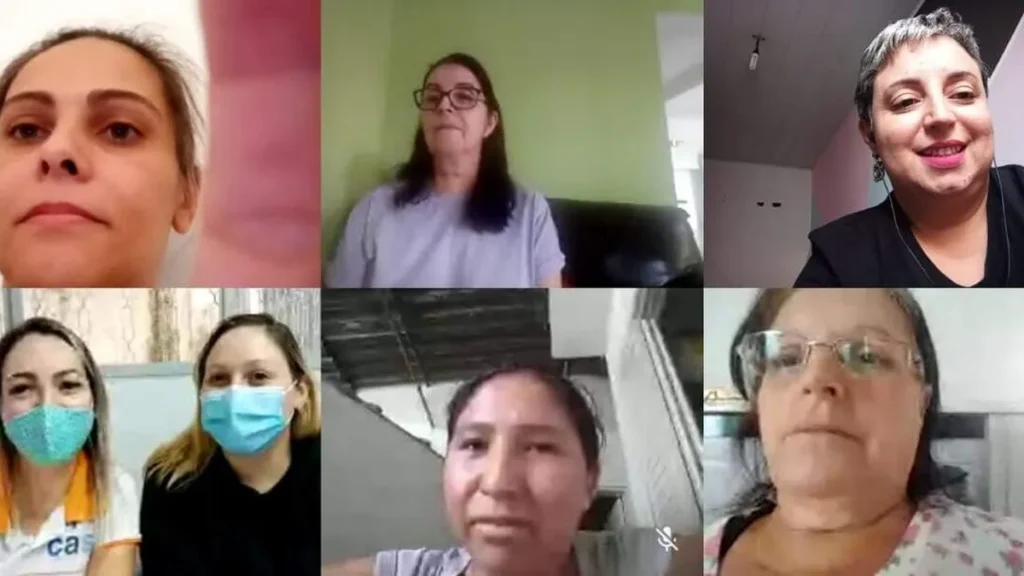 Benenficiárias e equipe técnica durante a live do Projeto Ressignificar.