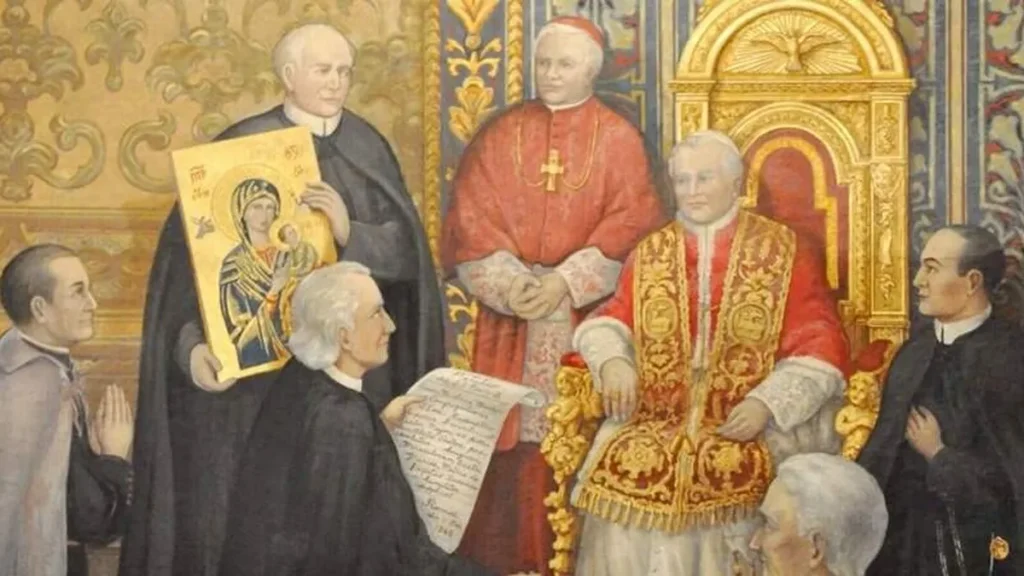 Quadro representa Papa Pio IX recebendo os missionários redentoristas no Vaticano