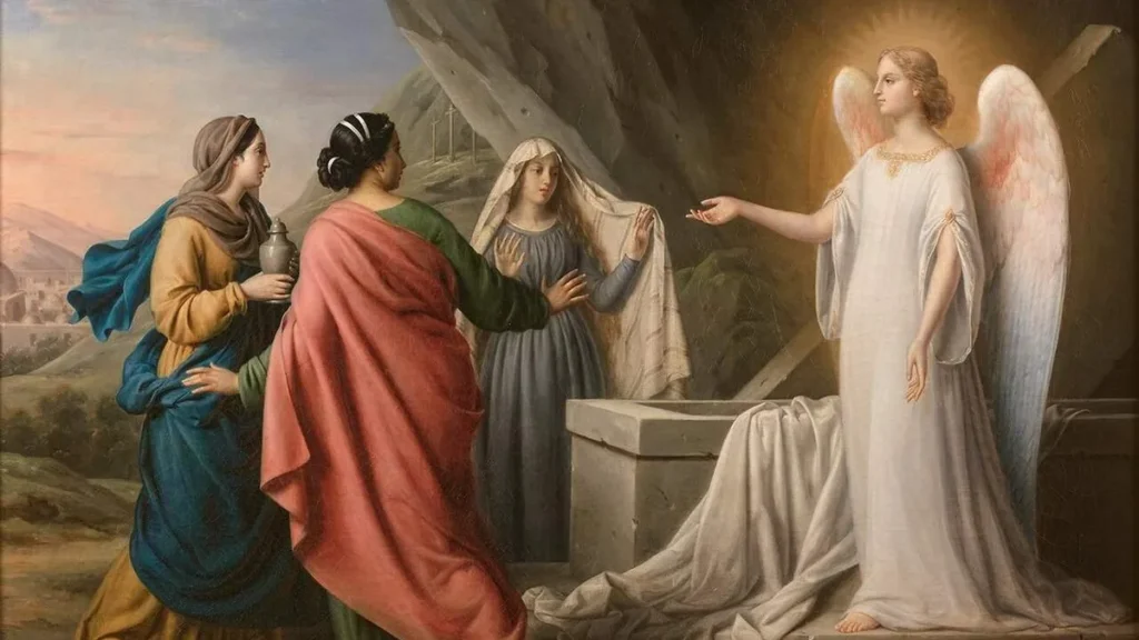 Representação das mulheres e do anjo no Sepulcro