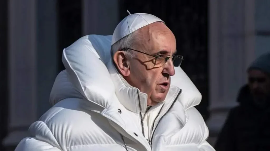 Imagem Papa Francisco criado por inteligencia artificial do artigo É ‘fake’: casaco do Papa foi criado por inteligência artificial