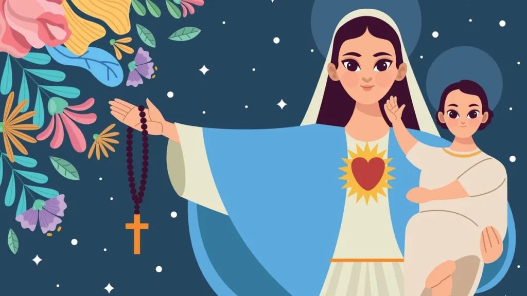 Imagem desenho de nossa senhora com o menino jesus do artigo Formas de falar sobre Maria na catequese
