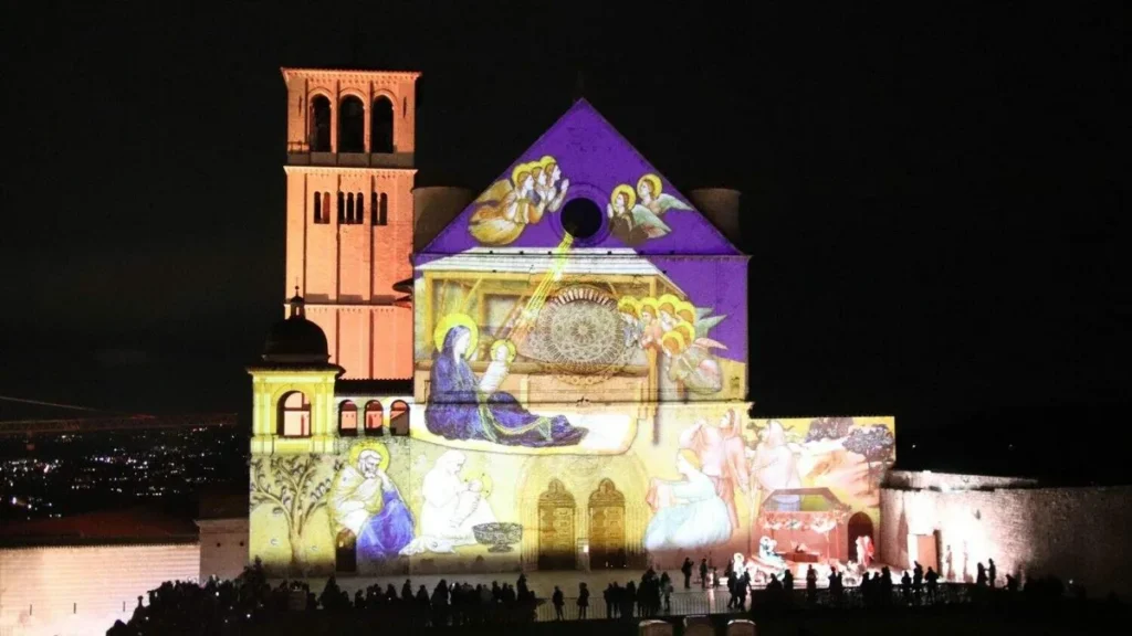 Imagem Projecao na Basilica de Assis do artigo Começam as celebrações pelos 800 anos do Natal de Assis