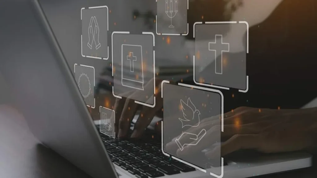 Imagem computador com signos de igreja do artigo Igreja reflete sobre regulamentação ética da Inteligência Artificial