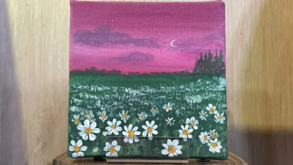 Imagem por do sol no campo margaridas em pintura sobre tela do artigo Pôr do Sol no campo de margaridas em pintura sobre tela - Faça Você Mesmo