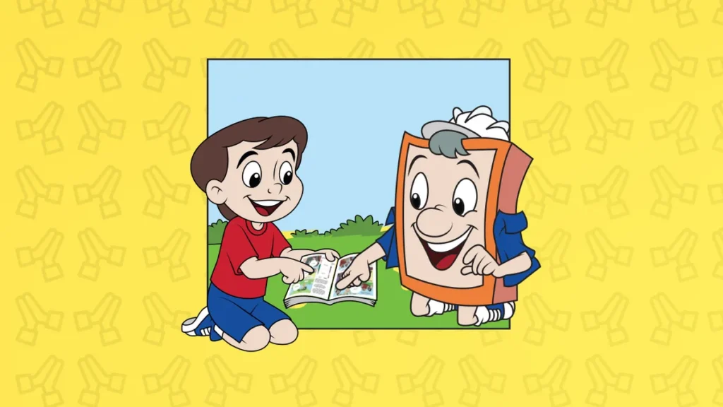 Imagem Tijolinho e Felipe lendo revista do artigo Quiz do Tijolinho: Fachada Leste