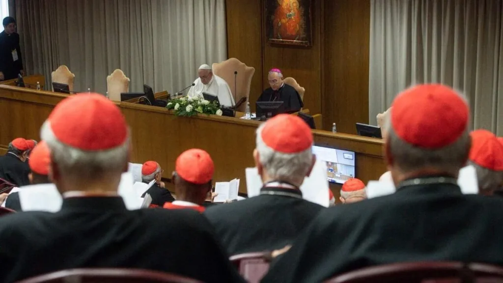Imagem Cardeais olhando pro Papa do artigo O que é um cardeal? Tire suas dúvidas sobre este título da Igreja!
