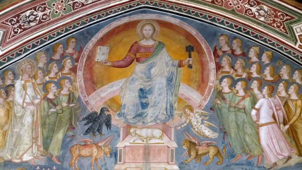 Imagem ceu com santos e anjos e Jesus no centro do artigo Dogmas da Igreja: O Céu