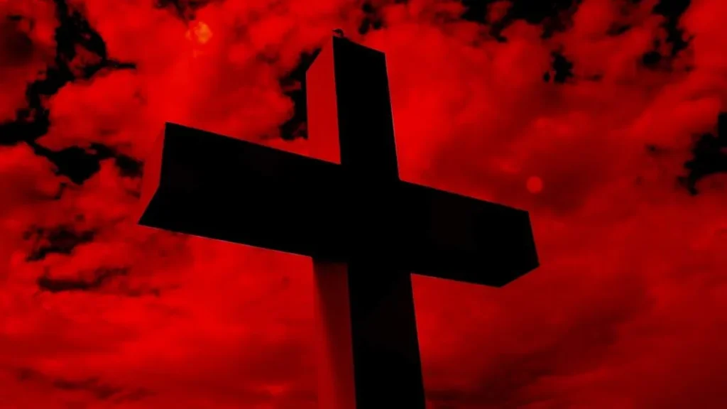 Imagem ceu vermelho com cruz do artigo Dogmas da Igreja: o inferno