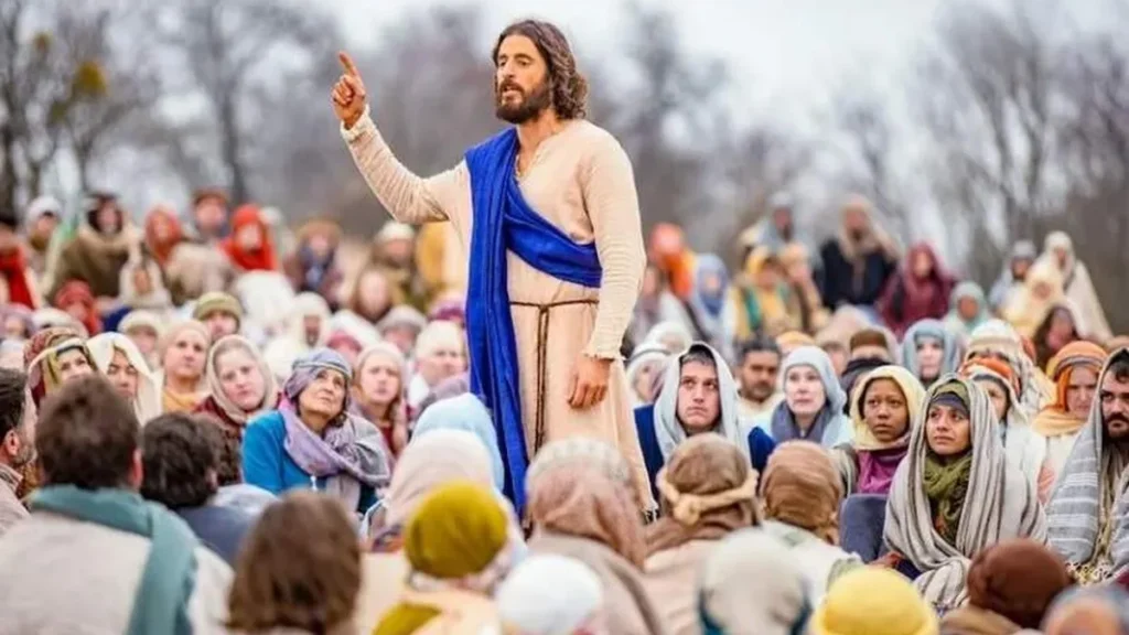Imagem cena de the chosen jesus pregando do artigo Jesus anuncia a Boa Nova por meio da leitura de Isaías
