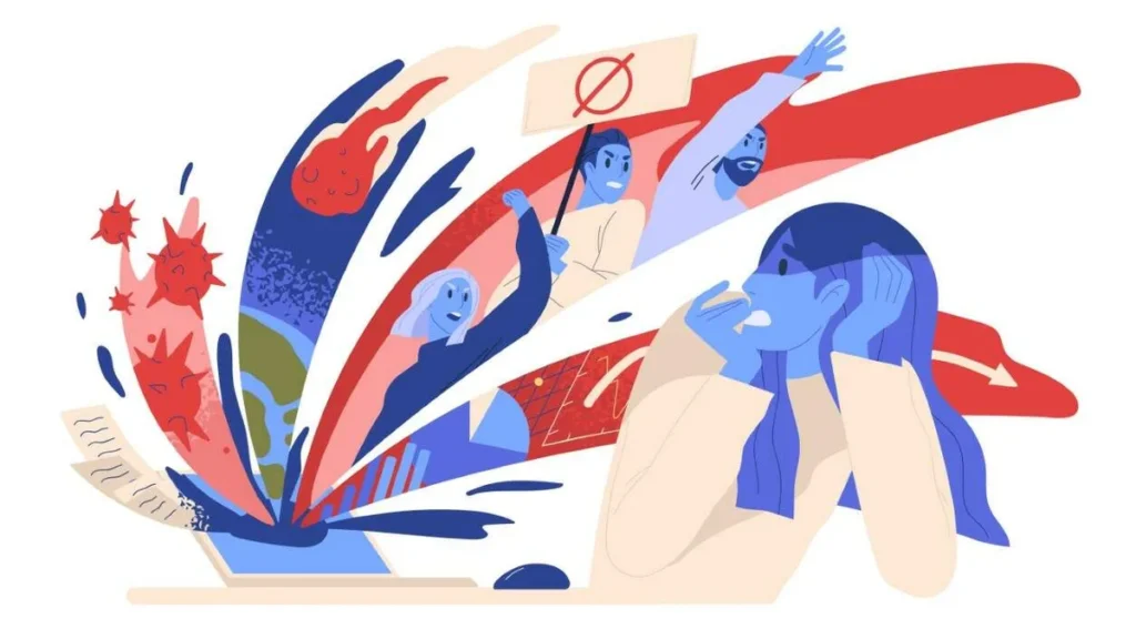 Imagem Mulher sofrendo de ataque de panico depois de ler noticias online. do artigo Política do medo: a contramão do Evangelho