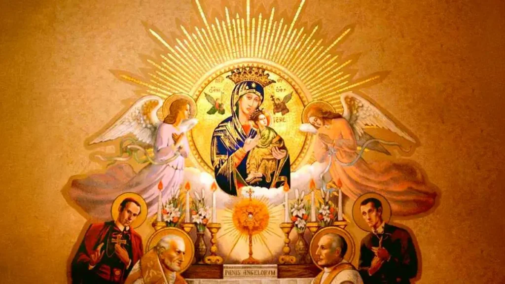 Imagem Imagem do Icone de Nossa Senhora do Perpetuo Socorro com Santo Afonso santos redentoristas e anjos do artigo Quatro santos redentoristas e quatro histórias com o terço