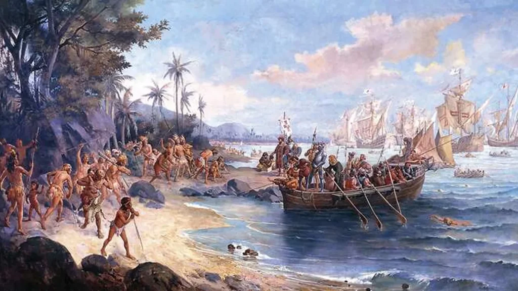 Imagem desembarque de pedro c3a1lvares cabral em porto seguro do artigo Por que o Brasil é Terra de Santa Cruz?