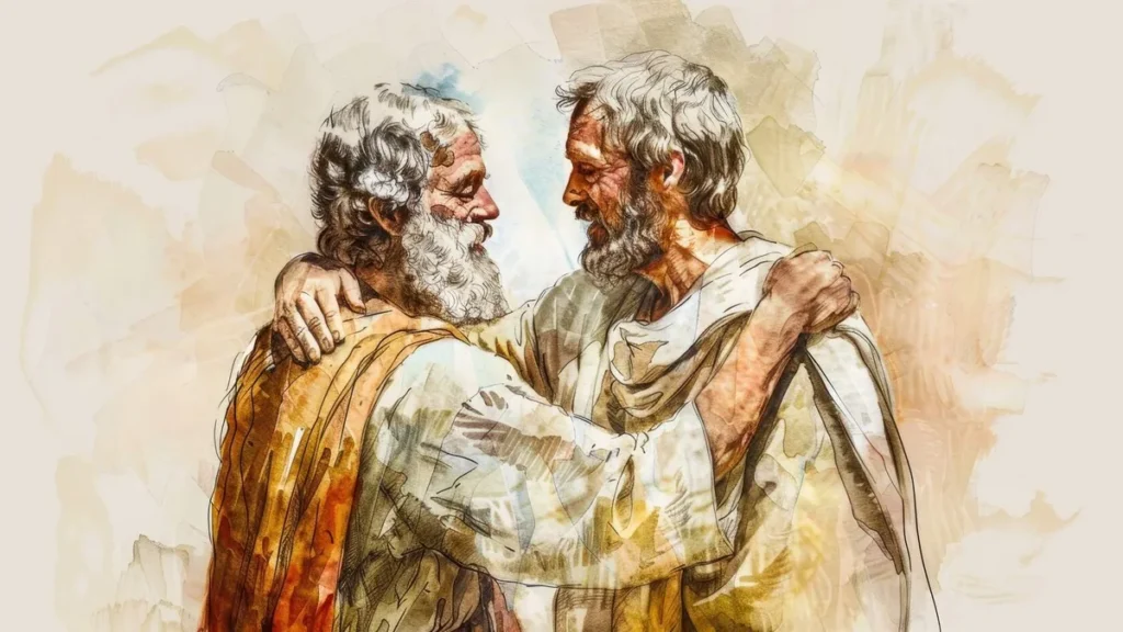 Imagem pedro e paulo se abracando do artigo O que une São Pedro e São Paulo na fé da Igreja?