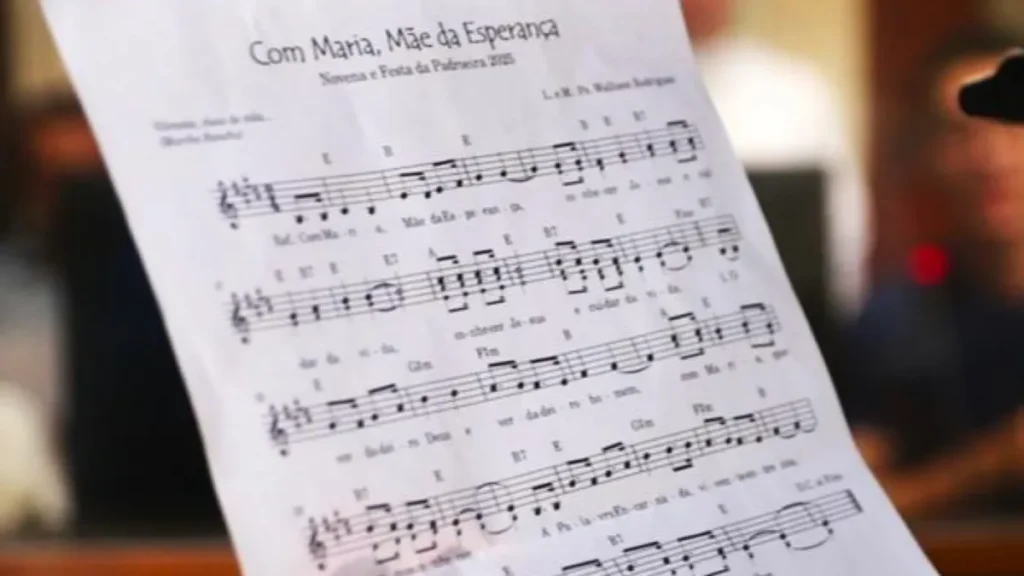 Imagem partitura hino festa da padroeira 2025 do artigo Conheça e aprenda o hino da Festa da Padroeira 2025