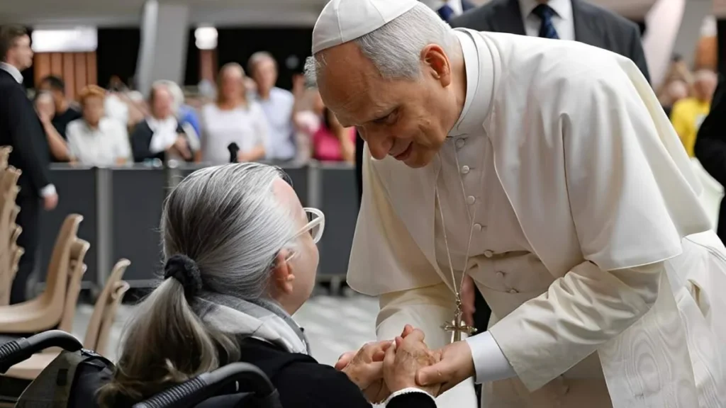 Imagem papa leao xiv cumprimenta fiel em audiencia geral 2025 do artigo "Cristo nos busca onde tínhamos nos perdido", diz Papa