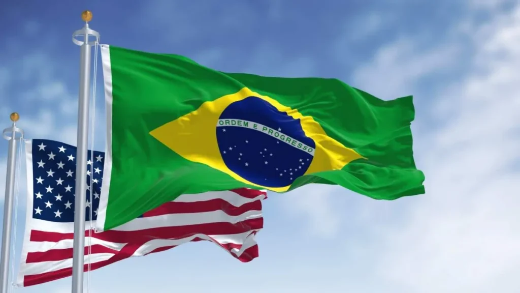 Imagem Bandeiras do Brasil e Estados Unidos do artigo Relações Brasil e EUA: história, conflitos e interesses