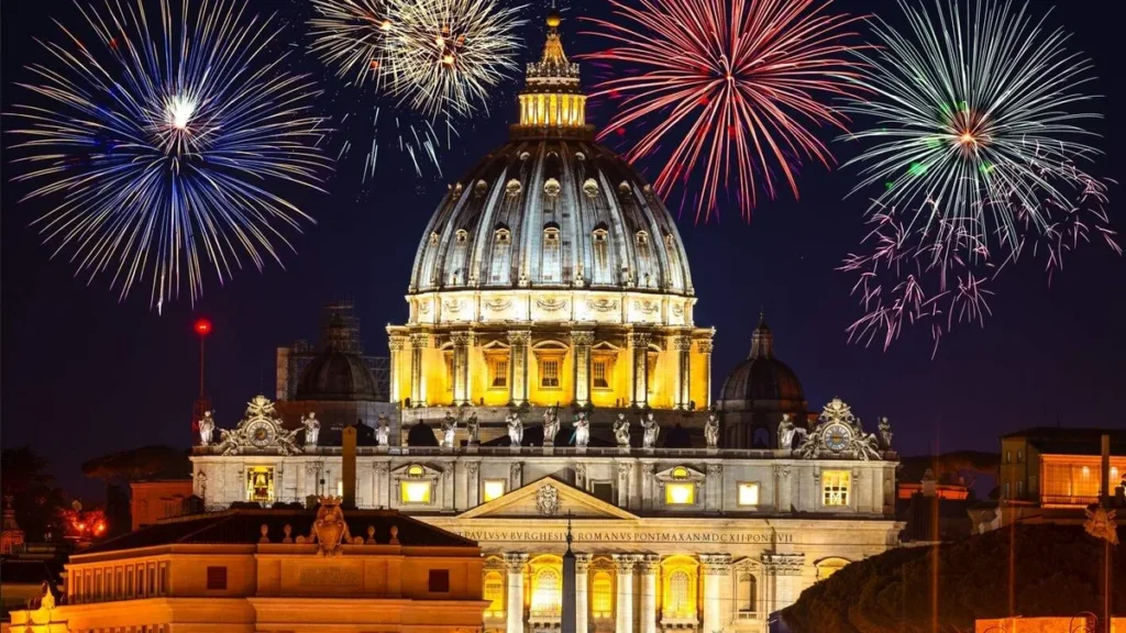 Imagem imagem do vaticano com fogos de artificio do artigo Festival no Vaticano reúne Bocelli, Pharrell e outros artistas