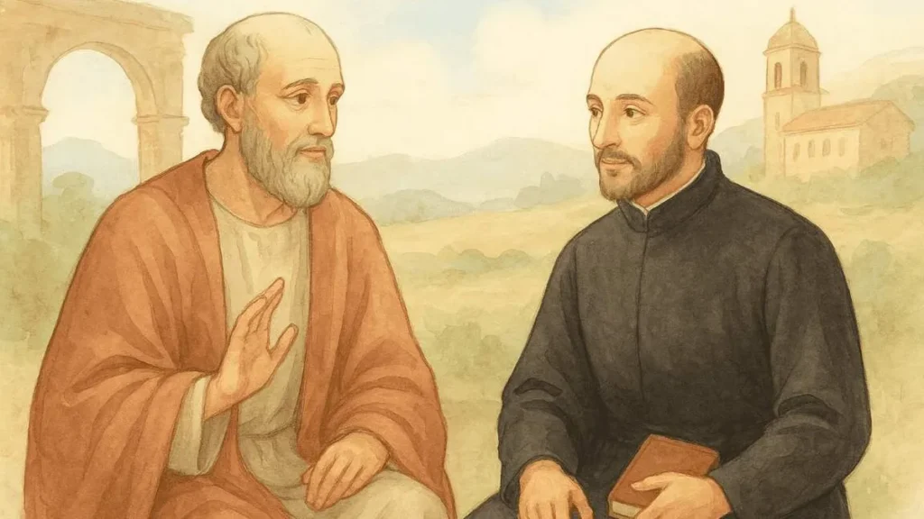 Imagem Santo Inacio de Antioquia e Inacio de Loyola conversando do artigo Entre Santos: Inácio de Antioquia e Inácio de Loyola