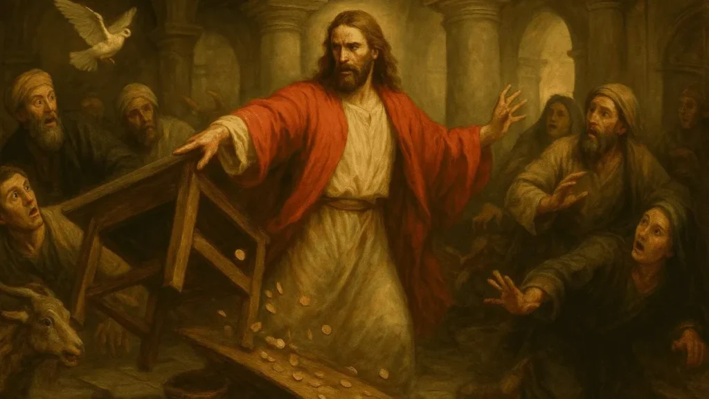 Imagem Jesus expulsando os comerciantes no templo do artigo Reflexão Semanal: ser firme na fé e zeloso pela casa de Deus