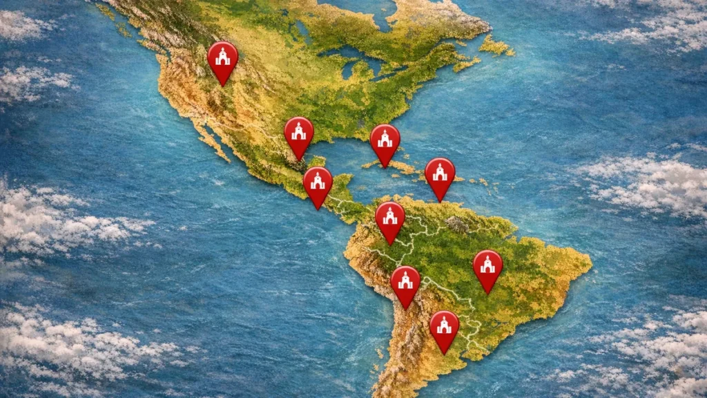 Imagem mapa peregrinacoes marianas na america latina do artigo Pretende viajar no próximo ano? Vá na companhia de Nossa Senhora!