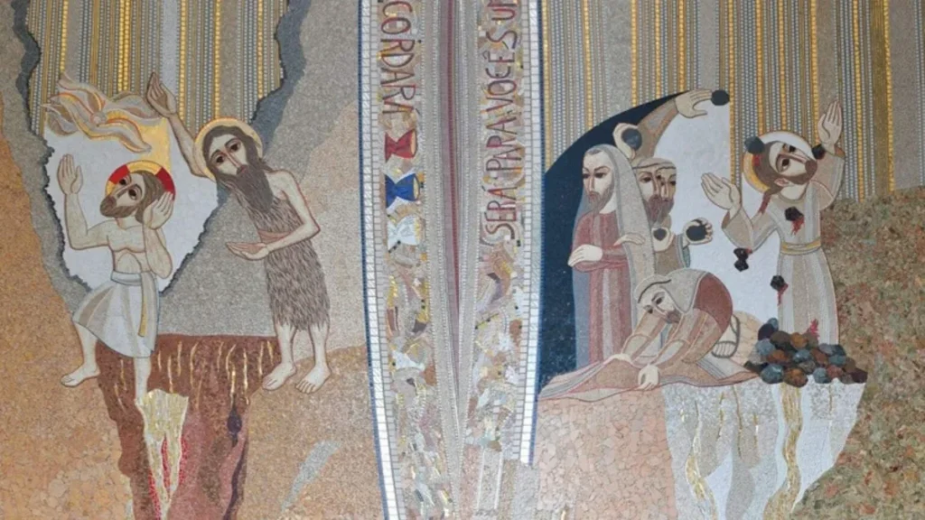 Imagem Colagem fachada norte do artigo Batismo de Jesus e martírio de Estêvão