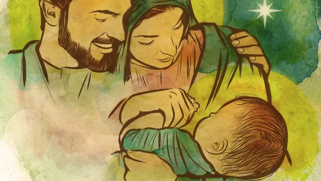 Imagem sagrada familia com jesus maria e jose jesus ainda bebe no colo dos pais do artigo São José e a importância do pai nos primeiros dias de vida