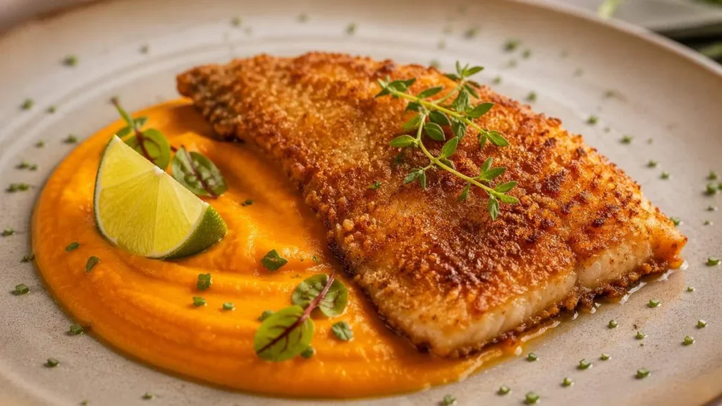 Imagem Tilapia crocante com pure de cenoura do artigo Chef no Ar: Tilápia crocante com purê de cenoura
