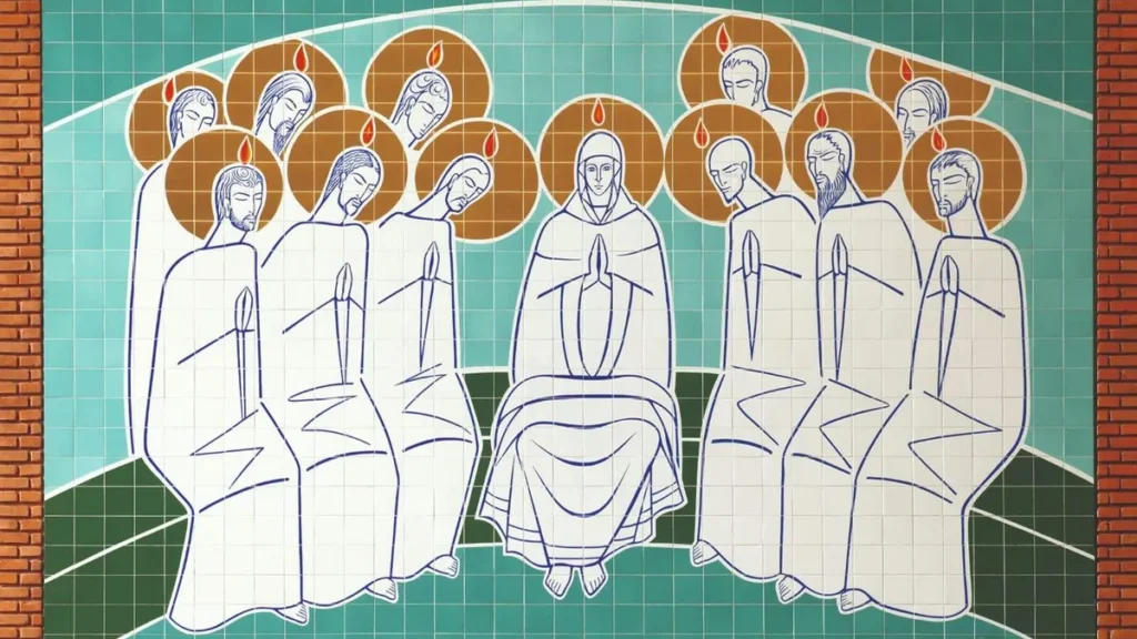 Imagem Maria e os Apostolos icone de Claudio Pastro do artigo Maria, um exemplo de sinodalidade