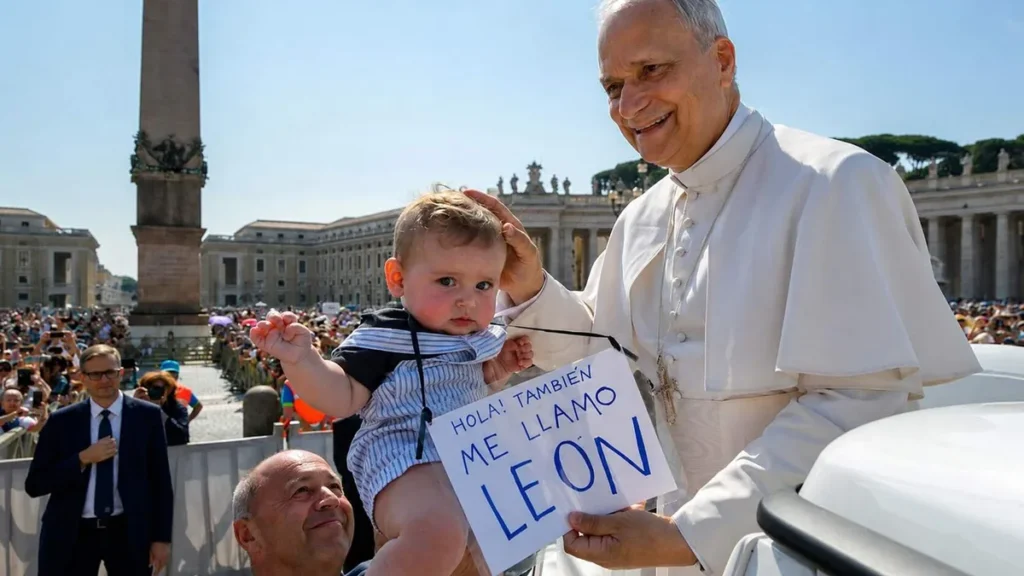 Imagem papa leao xiv com bebe que tambem tem o mesmo nome que o seu em audiencia geral em 2025 do artigo 1º ano do Papa Leão XIV: momentos "fofos" de seu pontificado